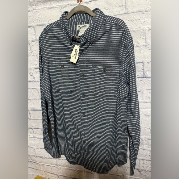 Duluth Trading Co. Free Swingin’ Slim Fit Flannel Shirt, Blue/White Stripes, XL - Picture 4 of 5
